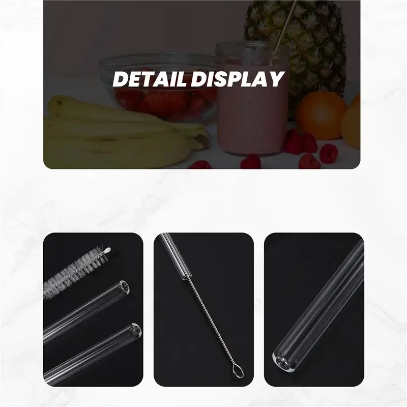 AS94-12PCS Reusable Clear Glass Straws Shatter Resistant Glass Drinking Straw 6 Straight And 6 Bent With 4 Cleaning Brushes
