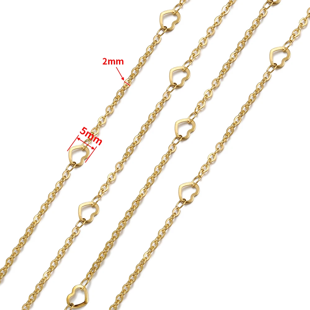 2meters/1meter Love Heart Stainless Steel Chains Cable Curb Chains for Jewelry Making DIY Chain Necklace Bracelet Components