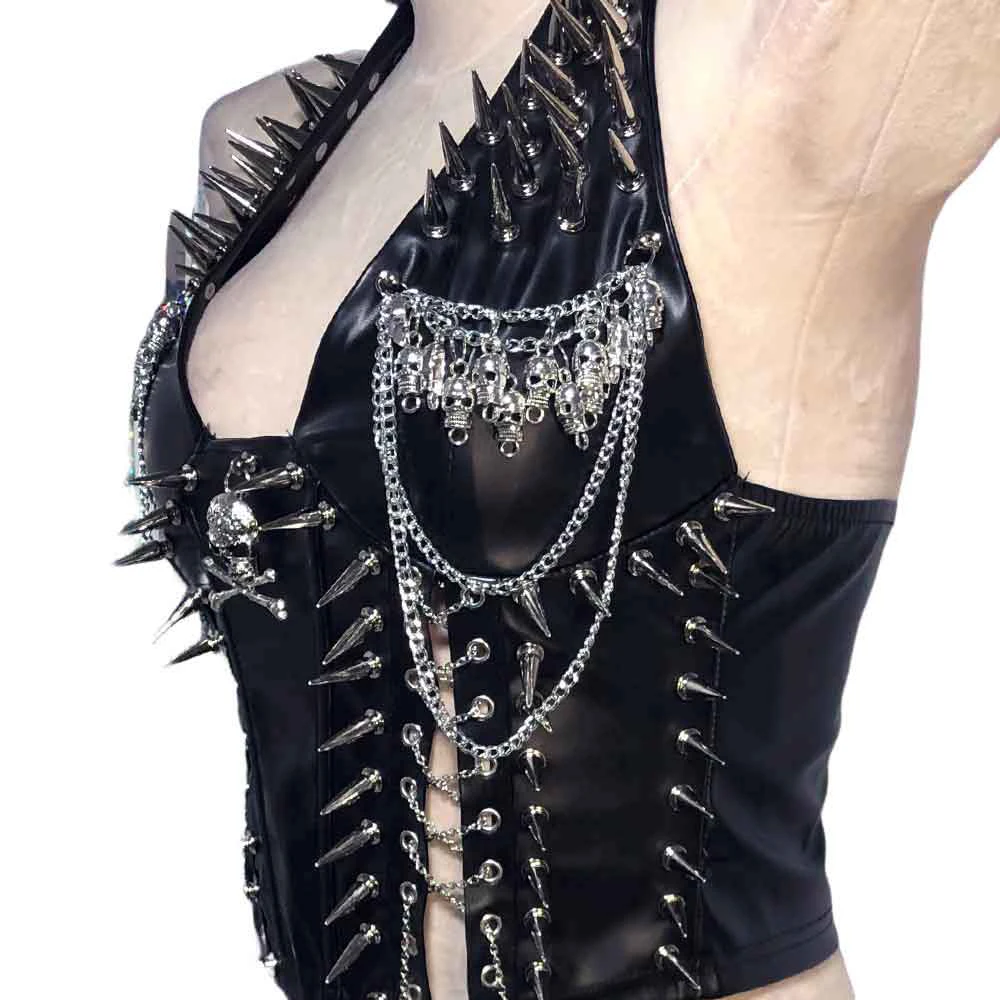 Goth Tops Emo Clothing with Spikes Spiked Festival Bra Scene Y2K T-shirt Punk Rock Clothes Gothic Tank Rave Outfits Grunge ALT