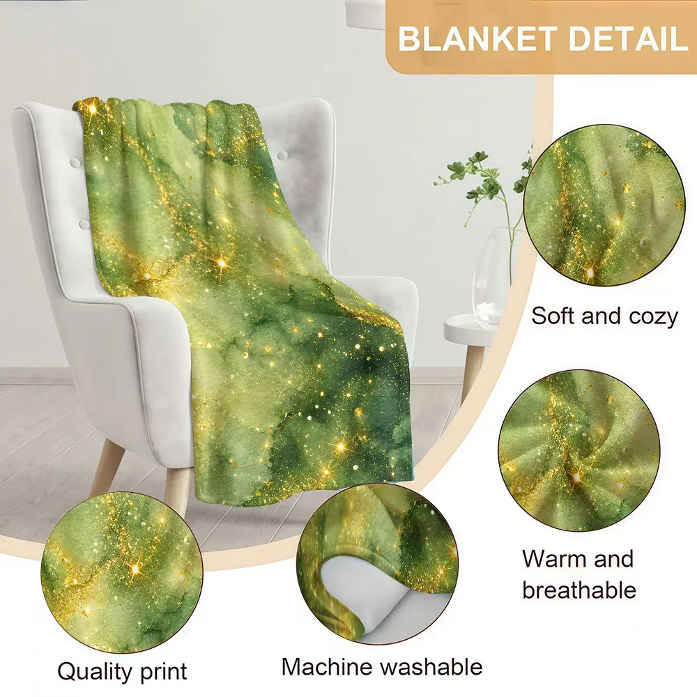 Green Gold Ink Soft Warm Flannel Blanket Lightweight Cozy Christmas Halloween Home Decor Room
