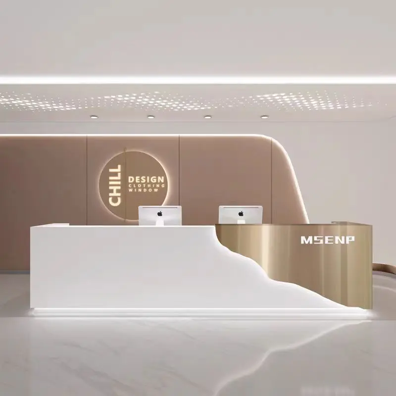 

Простой современный магазин одежды Касса из нержавеющей стали Салон красоты Стойка регистрации компании Лобби отеля Стойка регистрации Бар