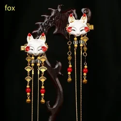 Ancient Style Hair Accessories Han Elements Headwear Hanfu Accessories Cute Girl Fox Animal Tassels Ancient Hair Clip Pairs