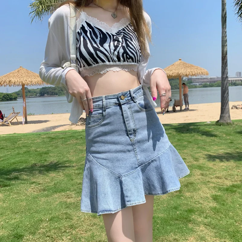 

Новая коллекция 2026: Женская джинсовая мини-юбка с рюшами и эффектом утяжки, фасон «рыбий хвост», А-силуэт, с высокой талией, облегающая, для невысоких женщин