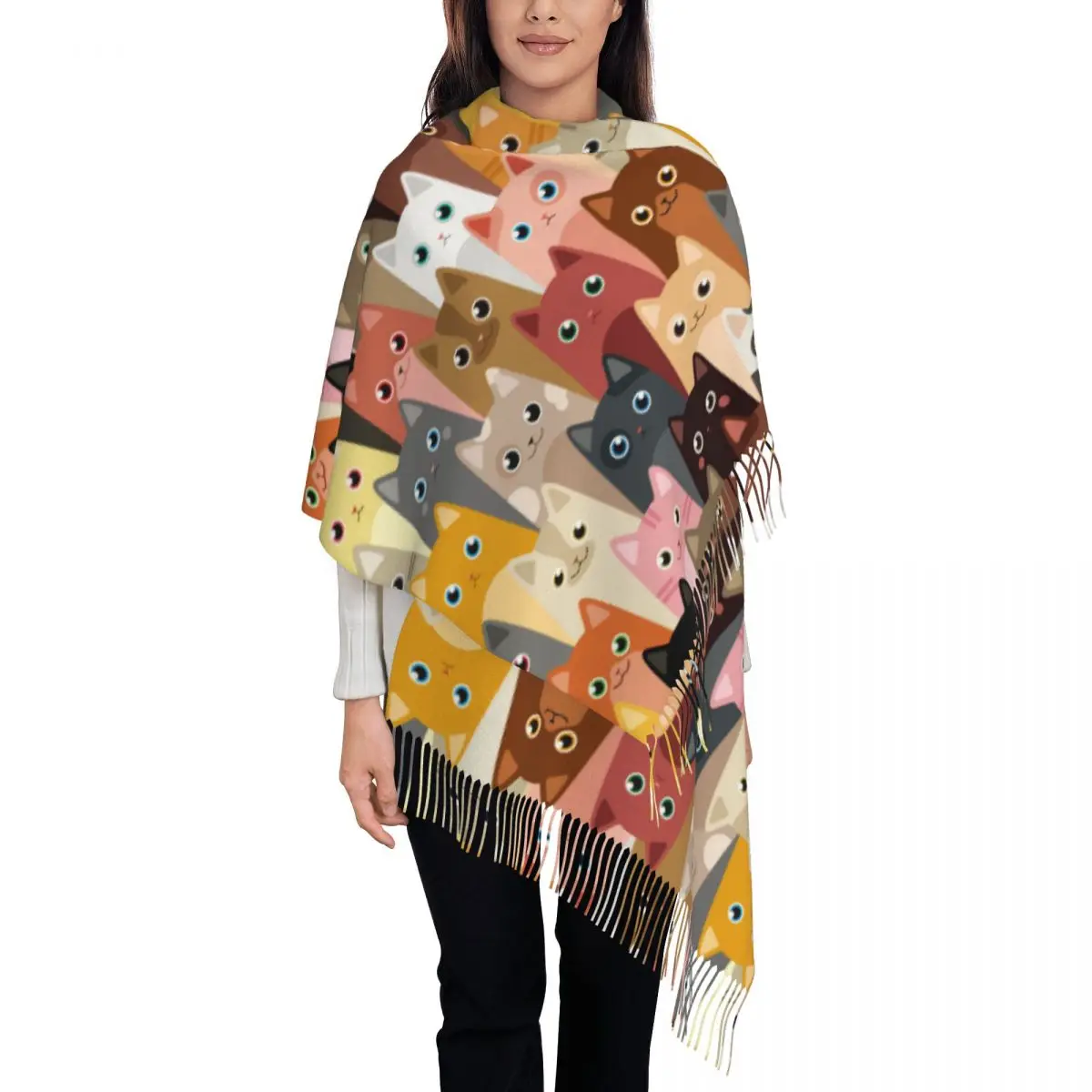 Sciarpa da donna con nappa gatto lungo inverno caldo scialle avvolgere animale indossare ogni giorno sciarpe Pashmina