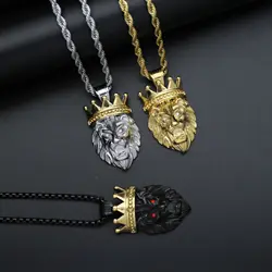 hip hop Lion crown Pendant Necklace For Men Gold color 316L Stainless Steel Jewelry