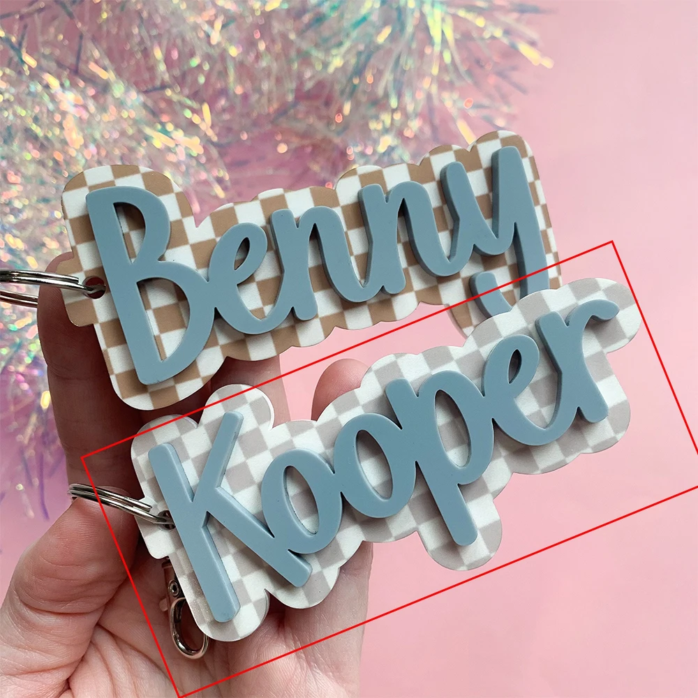 Neutral Checkered Acrylic Name Keychain Bag Tag Custom Name Tag