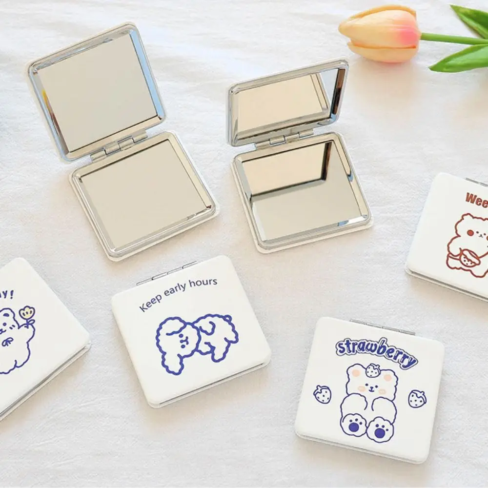 Little Bear Folding Makeup Mirror Double-Sided Mini Cosmetic Mirror Handheld Cartoon Dog Compact Pocket Mirror Cosmetics Tools