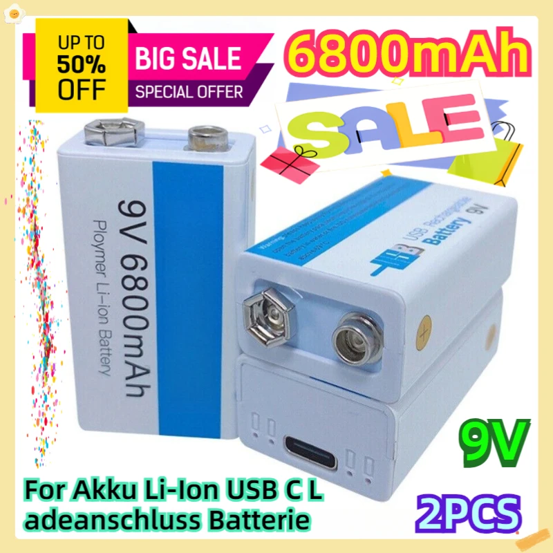 

For 9V Akku 6800mAh Li-Ion USB C Ladeanschluss Batterie 2pcs
