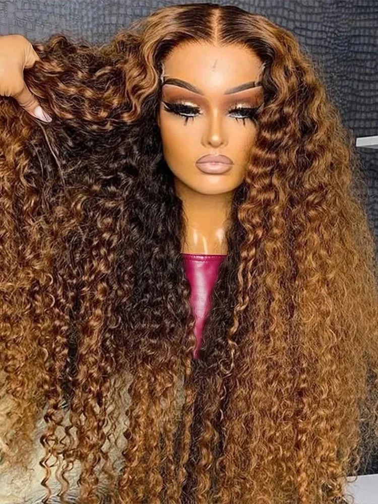 

30 40 inch Highlight Ombre Curly HD Lace Front Wigs Deep Wave 4/27 Honey Blonde 13x6 13x4 Transparent Lace Frontal Wigs For Women Human Hair