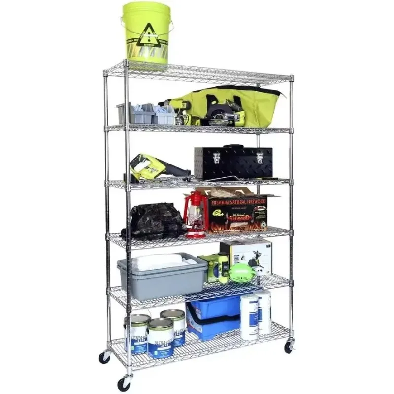 Extra Durable Heavy Duty NSF Solid Steel Wire Shelf Storage Unit on Wheels for Miscellaneous Storage Shelves