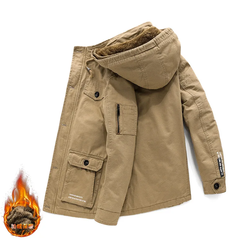 Military Cargo Coat Mens Thick Warm Man Jacket Winter Parkas Casual Cotton Padded Jacket Male Multi-Pocket Fur Hoodies Men Parka
