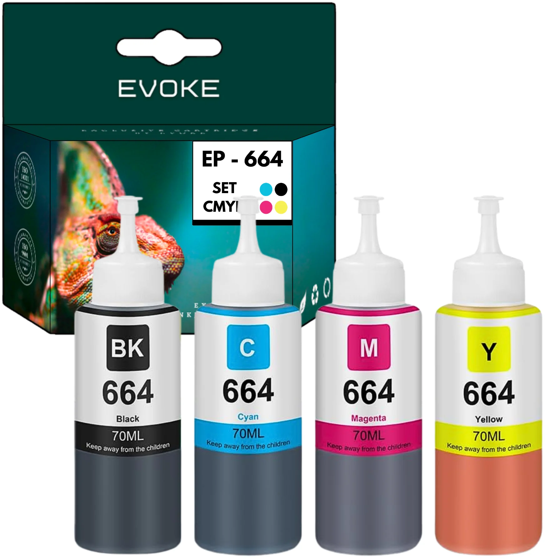 Evoke compatibele inkt voor Epson T664 T6641 T6642 T6643 T6644 664 4X Cmyk: Zwart+Cyaan+Magenta+Geel L100 L110 L200 L210 L300 L310 L350 L355 L361 L365 L380 L382 L385 L386 L455 L485 L486 L550 L555 L565