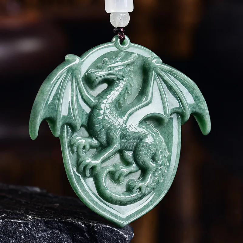 Natural Burmese Jadeite Dragon Pendant Necklace Gemstone Carved Amulet Vintage Luxury Real Jade Jewelry Charm Gifts for Women