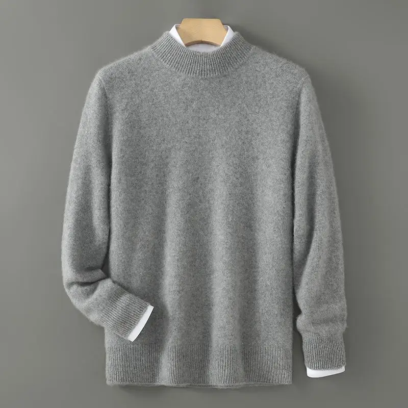 

Half Turtleneck Knit Men's Autumn Winter New Pullover Sweater Loose Knitwear Plus Size Solid Color Casual Base Shirt
