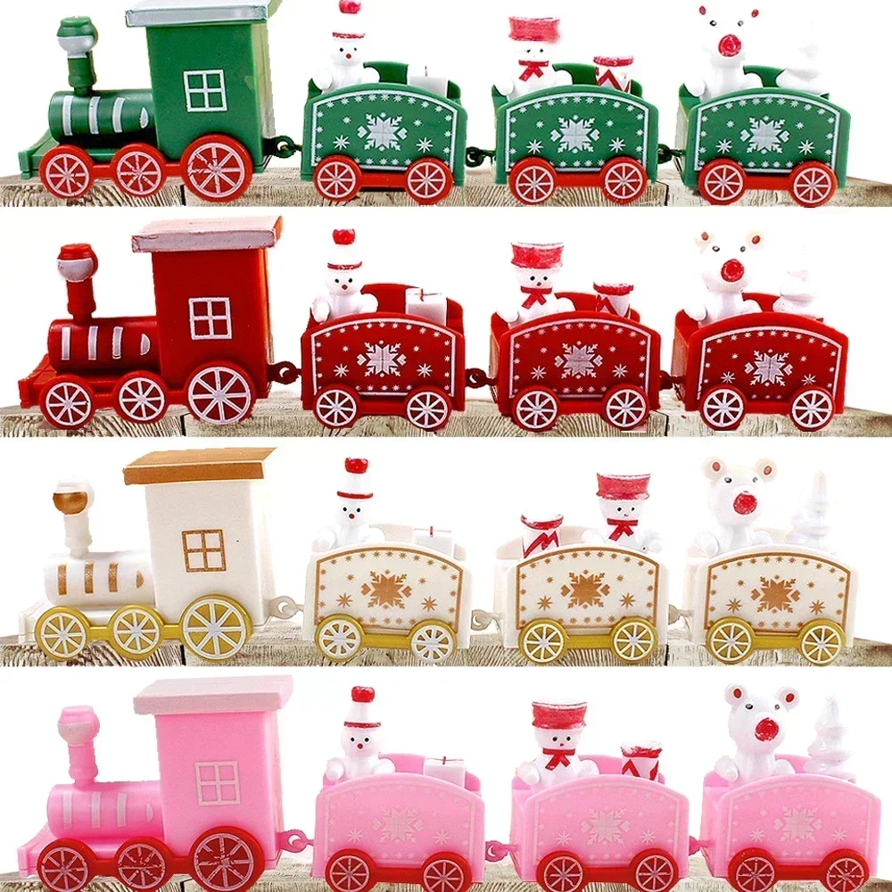 Plastic Christmas Train Ornaments Christmas Children Baking Party Decoration Home Table Xmas New Year Gifts Santa Claus Crafts