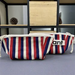 Canvas Wristlet Makeup Cosmetic Bag  Fashion Canvas Stripe Handheld Cloth Bag Portable Makeup Bag Cosmetic Bag