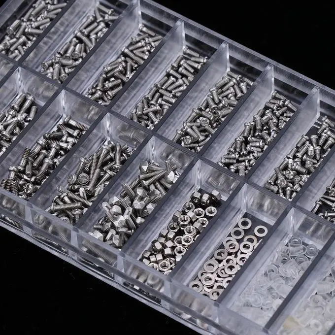 Glasses Screw Accessory Box/Nose Pad Screw Clock Glasses Repair Screw Set 18 Grids 1000 PCS