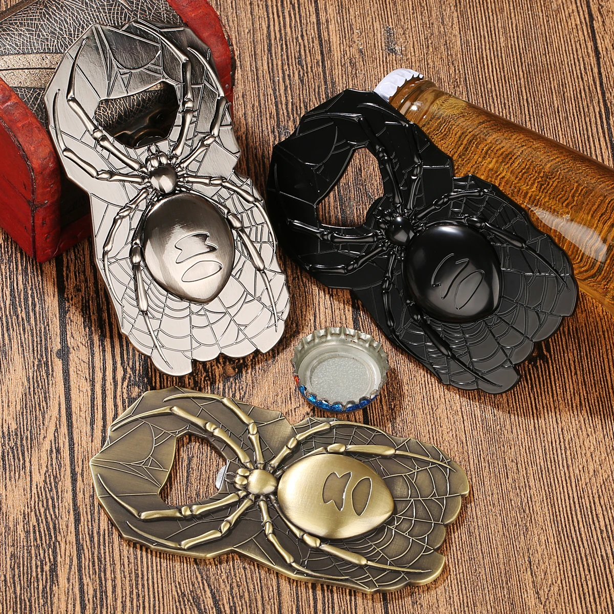 Portable Spider Design Metal Handle Beer Opener Kitchen Bar Tool with Storage Bag/Gift Box Available in 3 Colors