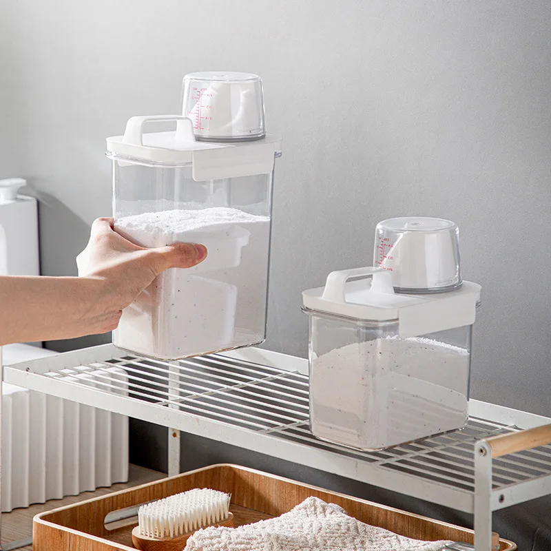 Refillable Laundry Detergent Dispenser Powder Storage Box Clear Washing Softener Bleach Storage Liquid Container With Scale