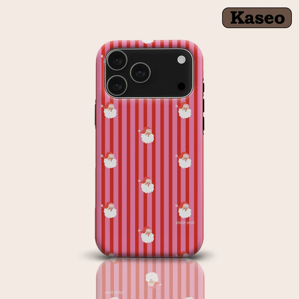 Rosa & Rot gestreifter Weihnachtsmann für magnetische Handyhülle für iPhone 17 16 15 14 13 Pro Max Plus – Robuste Einzel- & Doppelschicht-Hülle