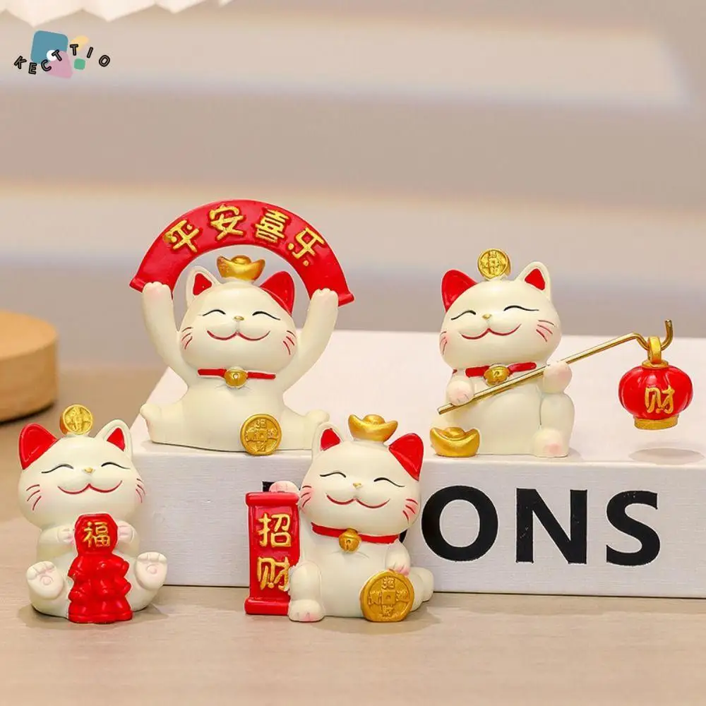 

Resin Lucky Cat Figurines Cartoon Chinese Style Maneki Neko Miniature Figure Exquisite Realistic