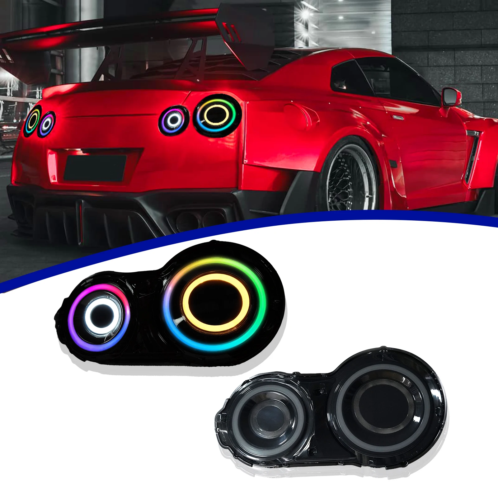 التوصيل والتشغيل RGB APP التحكم LED الذيل مصباح Klarna المتاحة بما في ذلك للصدمات لنيسان GTR R35 2009 Up LED الذيل مصباح