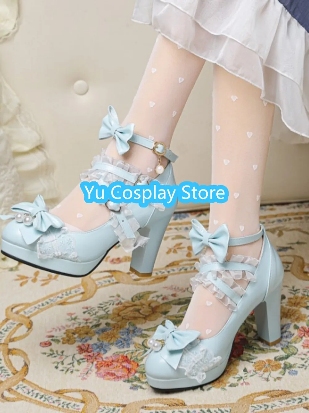 multi-colored-bow-cross-strap-super-high-heels-thick-soled-women's-princess-halloween-dance-party-custom-shoes