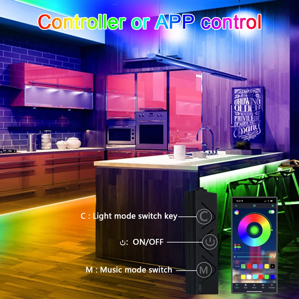 Wiscolor  5V USB tira de luz LED , Bluetooth APP Control RGB5050 Luz LED, 1-5M Led Cinta de TV Retroiluminación Habitación Decoración de Navidad