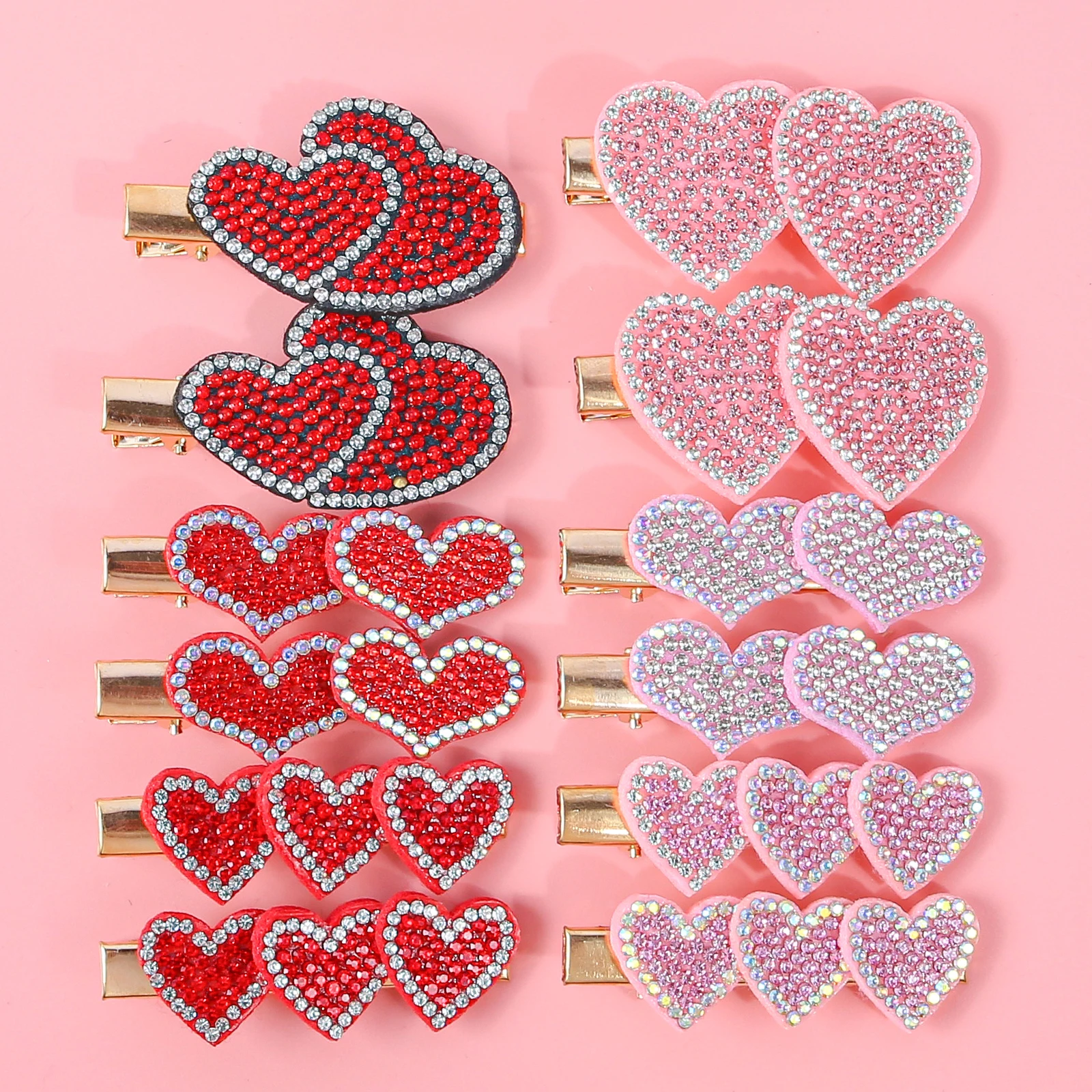 

6/12pcs Red Pink Crystal Heart Clips For Girls Valentine’s Day Date Party Gift Decor Hair Accessories For Kids Women