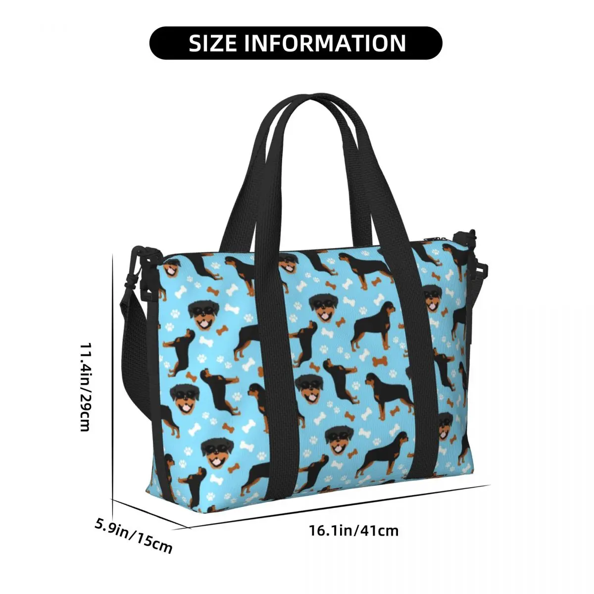 ที่กําหนดเองขนาดใหญ่ Rottweiler สุนัข Breed Tote กระเป๋าผู้หญิงสัตว์ไหล่ Shopper GYM Beach กระเป๋าเดินทาง