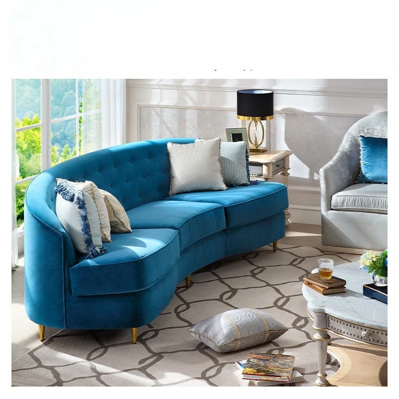 Blue flannel four-person fabric sofa