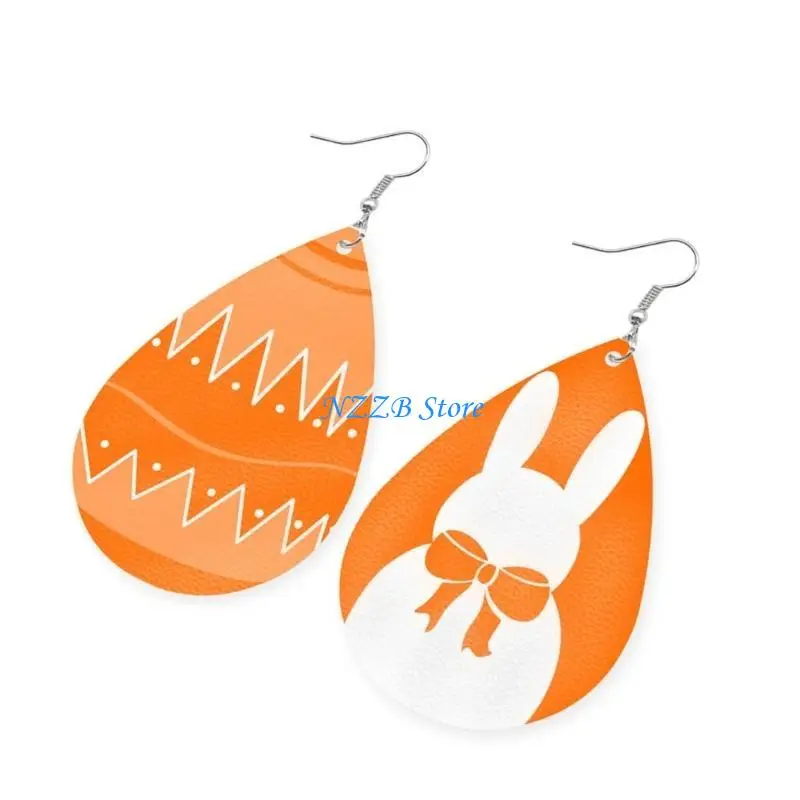 

T21F Versatile Ear Drop Easter Rabbit Print Leather Earrings Jewelry for Party