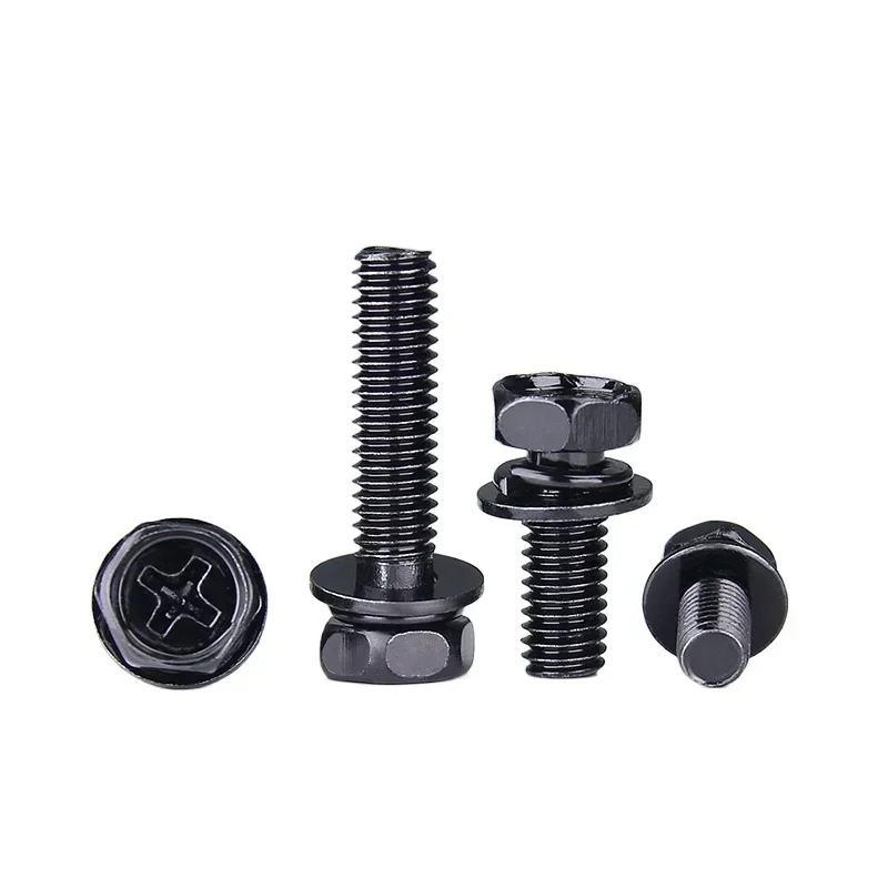 200pcs M4 M5 M6 Hex Cross Bolt Phillips Flat Gasket Spring Washers Set  Hexagon Screws Carbon Steel GB9074.13 8-30mm