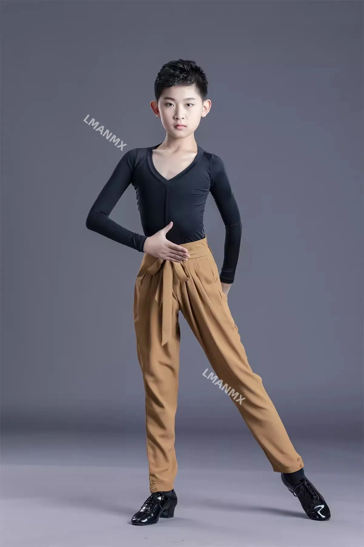 New Arrival gray color boy Latin Dance Pants boys Ballroom Dance Pants Children\'s lace-up waist Cha Cha/Rumba/Samba Pants