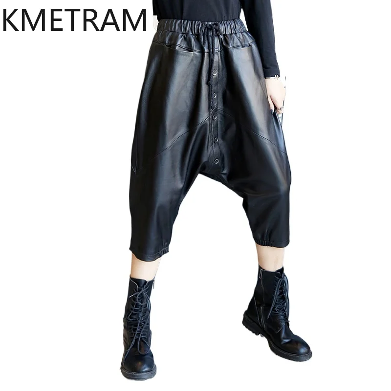 KMETRAM Real Sheepskin Genuine Leather Pants Womens Autumn Clothes High Waisted Pants Women New in Capris Baggy Pants Карго 2024