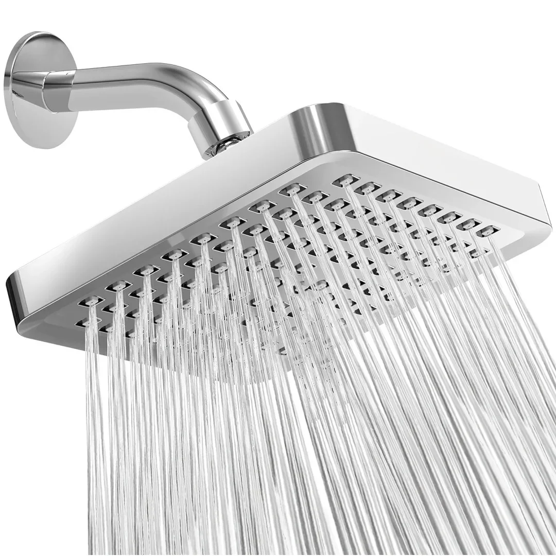 

New 6 inches High Pressure Rain Shower Head with Arm 1min Installation Polished Chrome Rainfall Showerhead Anti-Clogging Nozzles