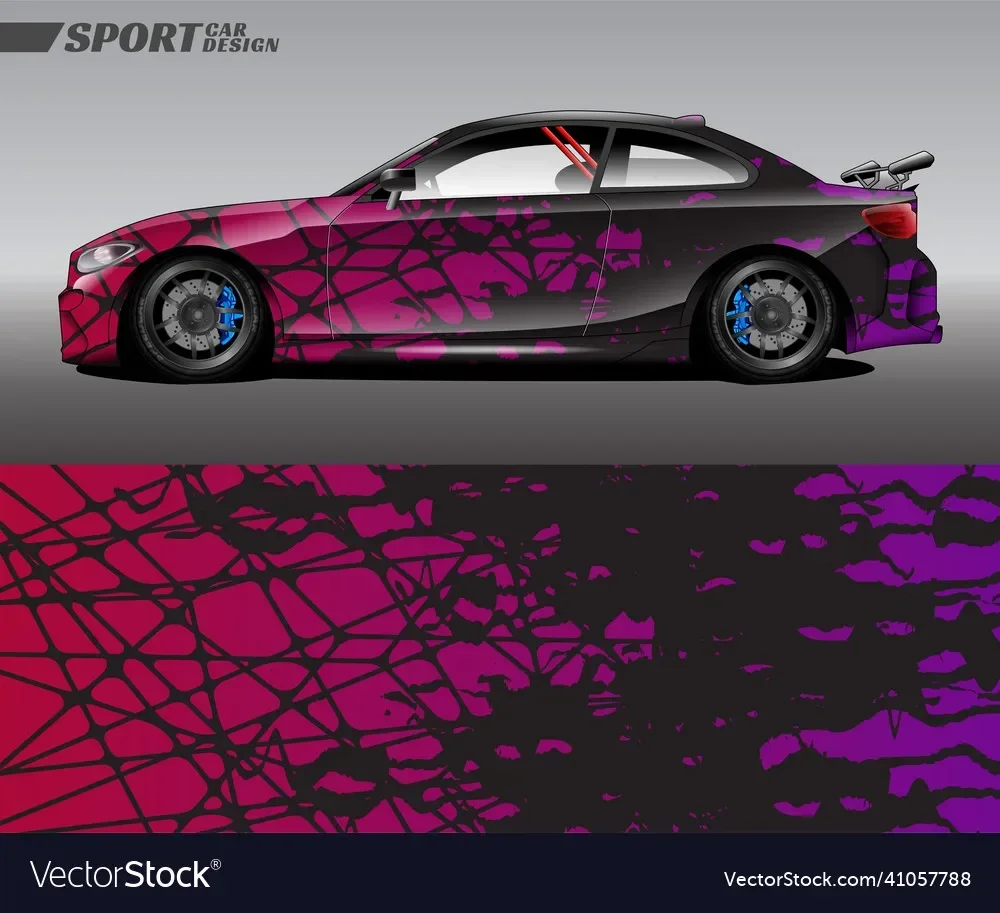 Purple Grid Sticker Car Full Wrap Sticker Car Decal Decorative Cut Body Racing Graphic Decal Vinyl Wrap Modern Design Red Retro