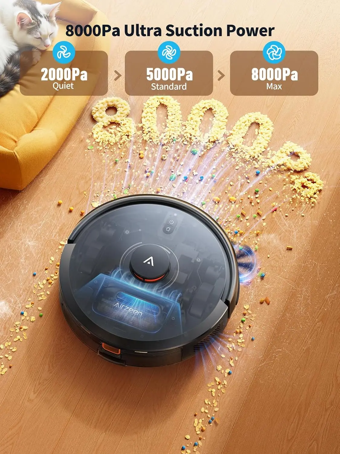 ^For Robot Vacuum and Mop, Self-Emptying Robot Vacuum Cleaner with 8000Pa Suction, Laser Navigator with Smart Mapping Robotic