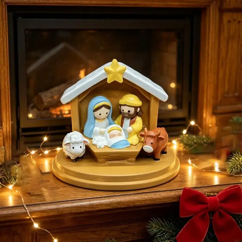 Weihnachten Krippe Szene Dekore Religiöse Heilige Familie Harz Krippe Szene Figur Für Ferienhäuser Display Ornament B03E – Detail 7