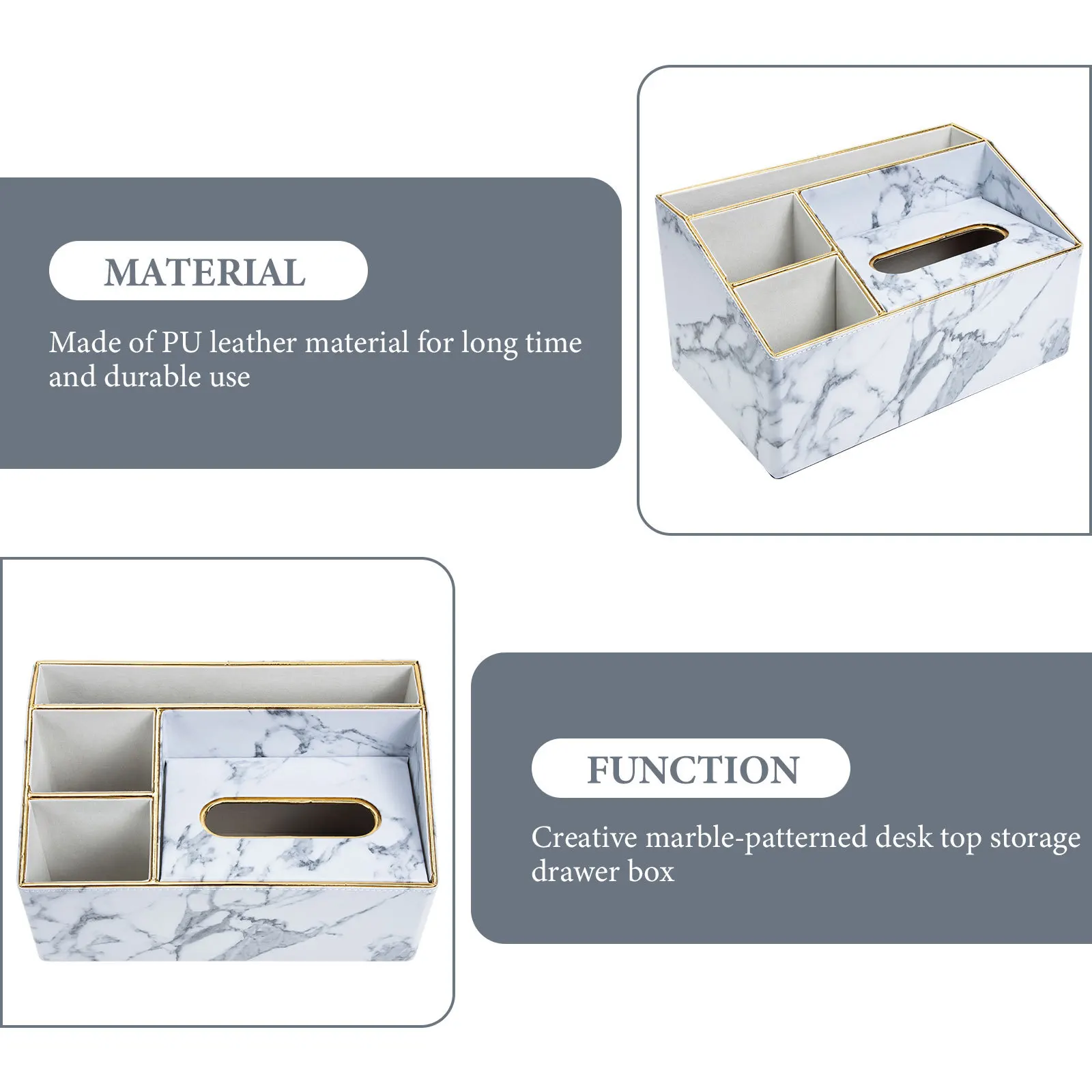 

Marble Print PU Organizer Multi-Grid Desktop Holder Remote Control Tissue Dispenser Sundries Storage Box Home Travel Car