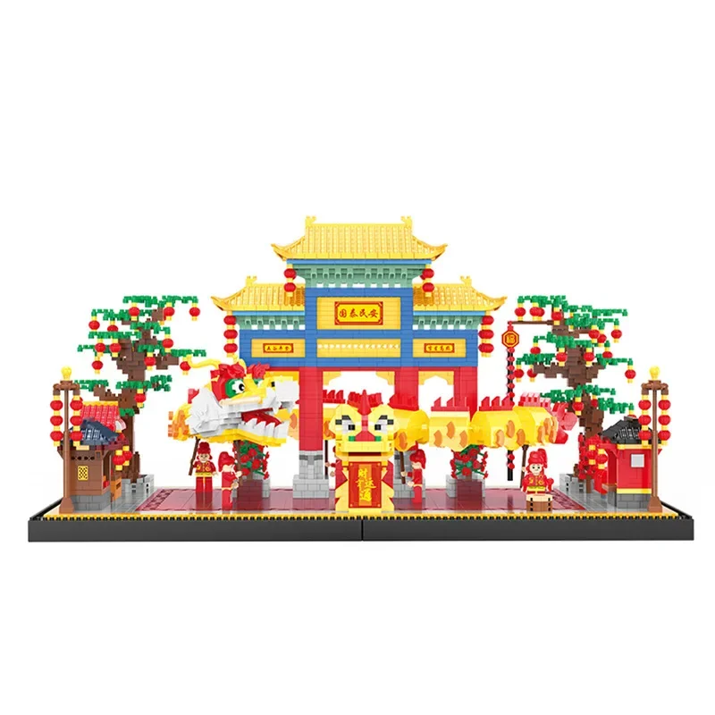 Balody Mini Blocks China Spring Festival Dancing Lion Dragon Building Toy DIY Educational Bricks Present  Adult New Year Gift