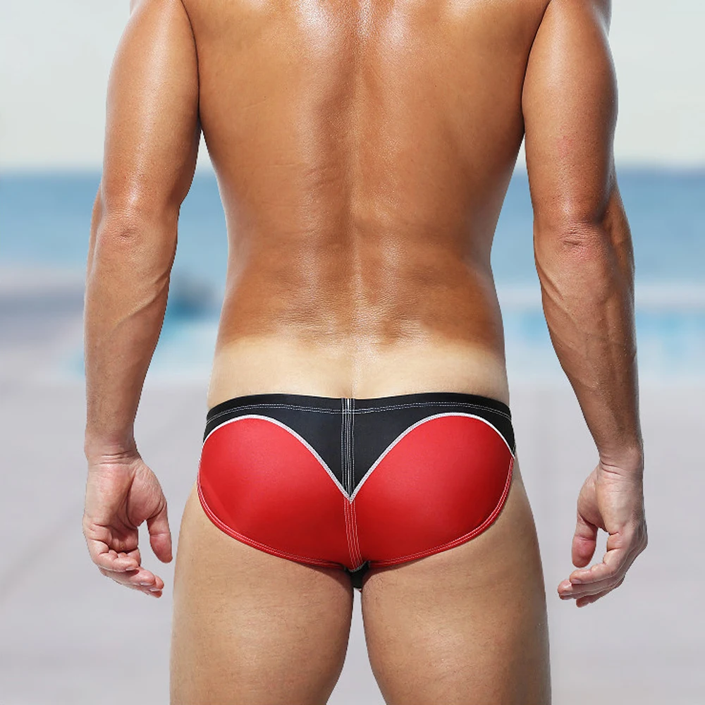 Herren Sexy Satin Strand-Badehose mit Niedrigem Bund, Atmungsaktive Schnelltrocknende Slips, Patchwork-Bikini, Weiche Professionelle Renn-Schwimmhose – Detail 3