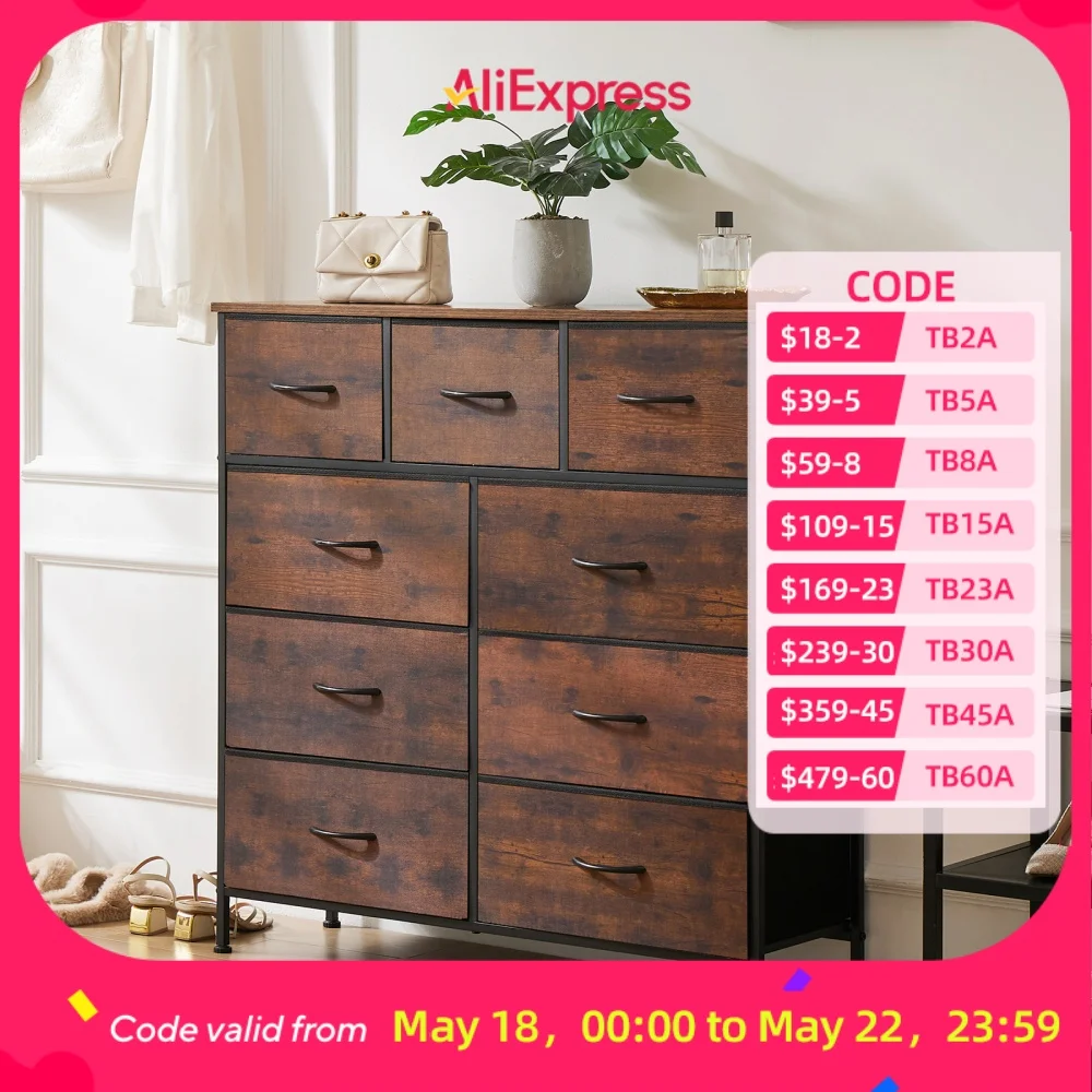 JHK commode pour chambre à coucher avec 9 tiroirs de rangement en tissu armoire grande poitrine organisateur placard adulte enfants vêtements armoire meubles