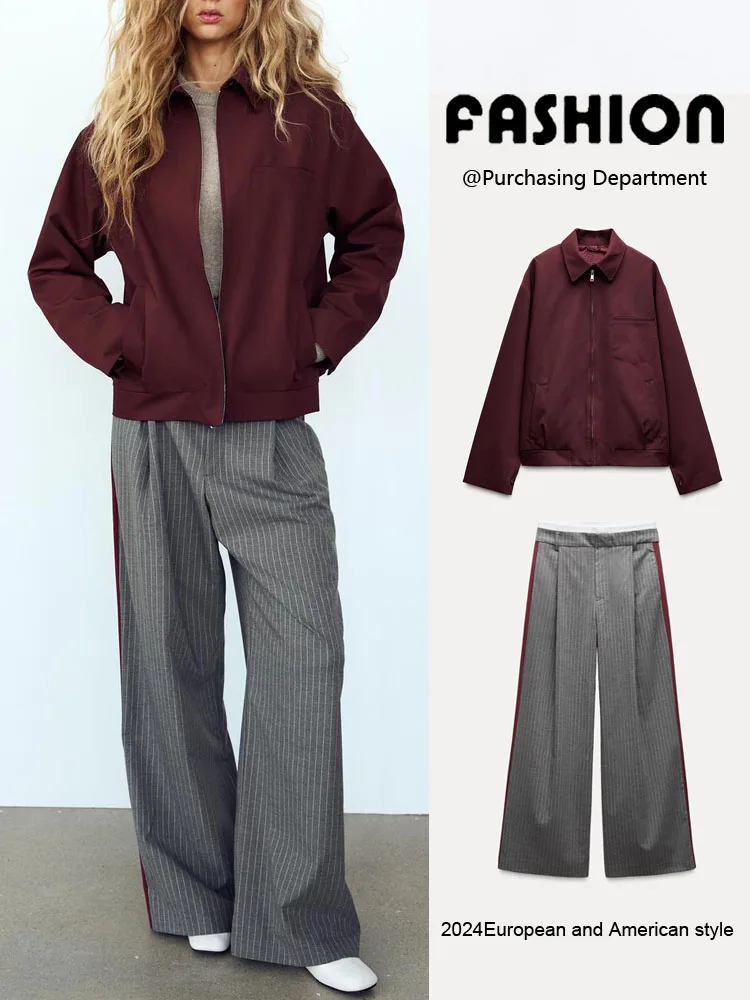 

New Autumn Women's Long Sve Jaet Coat Elastic Casual Pants Faion Set Polyester Fiber 25-35 Years Old Women