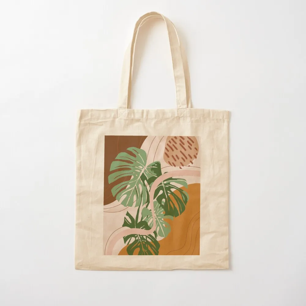Mid Century Modern Plant Art, Abstract Monstera Illustration Tote Bag tote bag custom canvas tote bag cloth woman