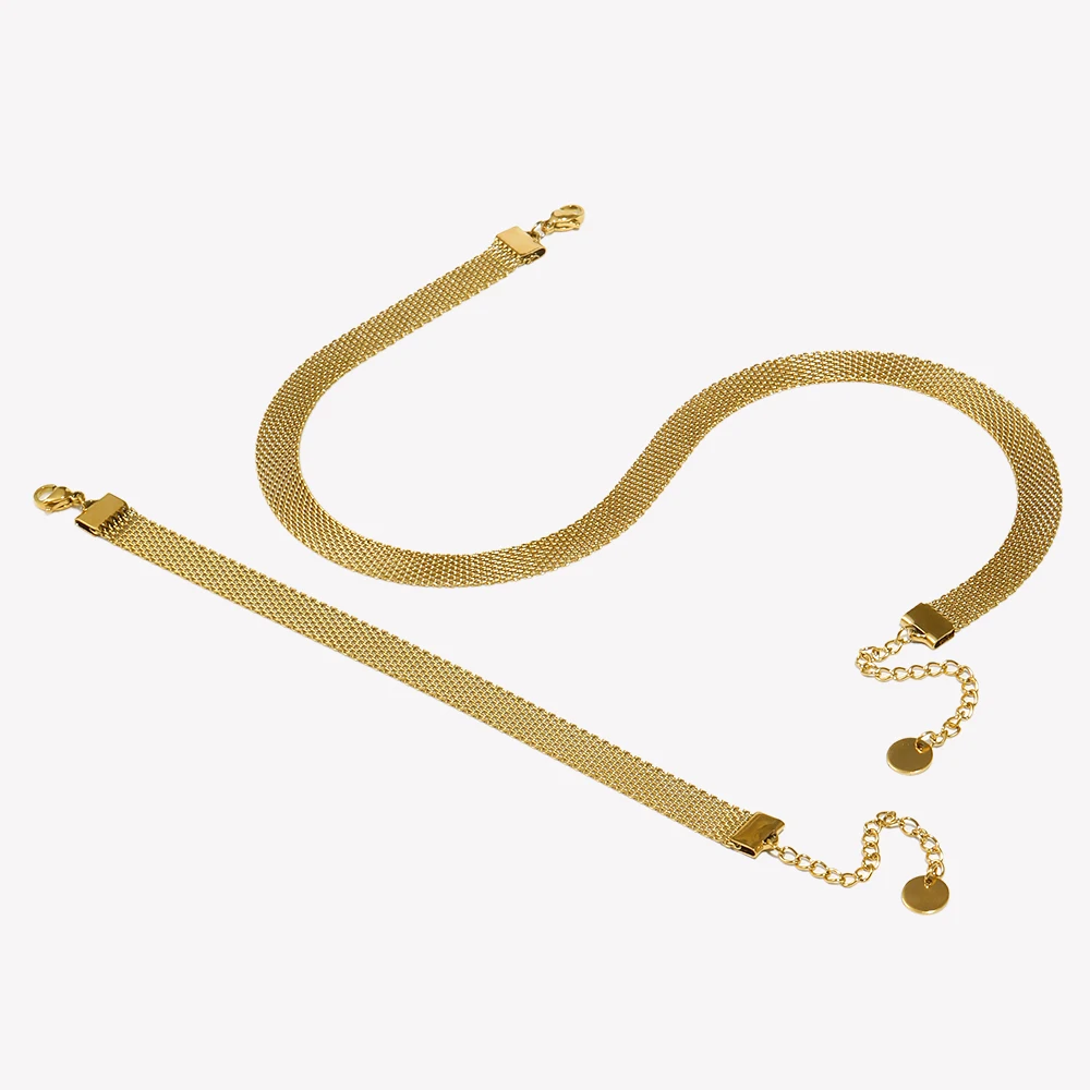 E. b. belle 3 Schichten Vergoldung Edelstahl Anti-Allergie & umwelt freundliche breite geflochtene Netz kette Gold Choker Halskette für Frauen