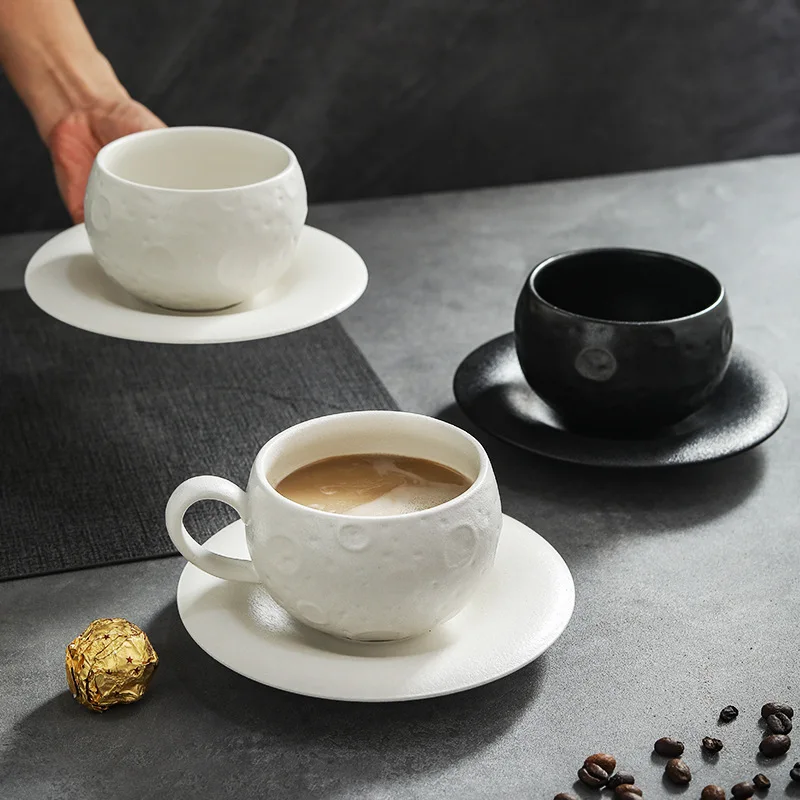 Rock pattern round belly coffee cup moon black and white classic ins style home