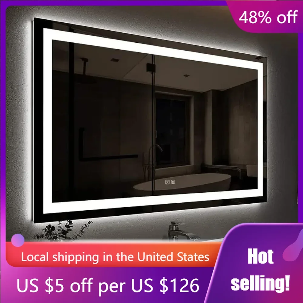 36 X 28 Inches LED Bathroom Mirror With Front and Backlit Anti-Fog 3 Colors and Dimmable Light Freight Free Mirrors Fixture Home