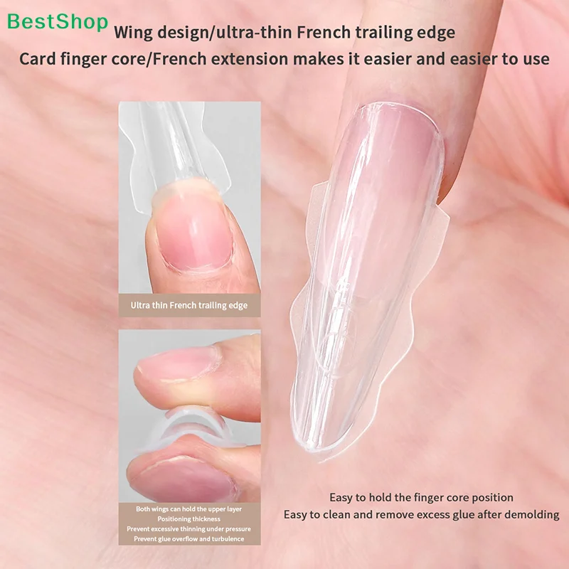 ♥ 180 stuks elliptische sandwich-pantser nageltips - doorzichtige boven- en basisvorm nepnagels voor salon- en doe-het-zelf-manicure