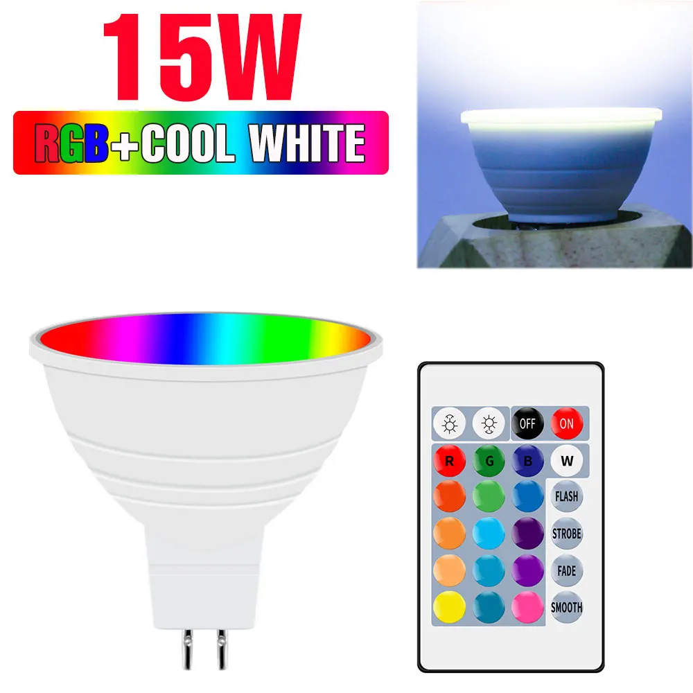 15W RGB LED-lamp AC 220V E27 Spotlight GU10 Smart IR-afstandsbediening Plafondlamp E14 Kroonluchterlampen MR16 Home Party Decor 110V